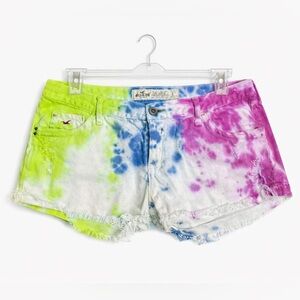 Hollister Junior's Size 3 Tie-Dyed Cutoff Denim Shortie Shorts With 2" Inseam.